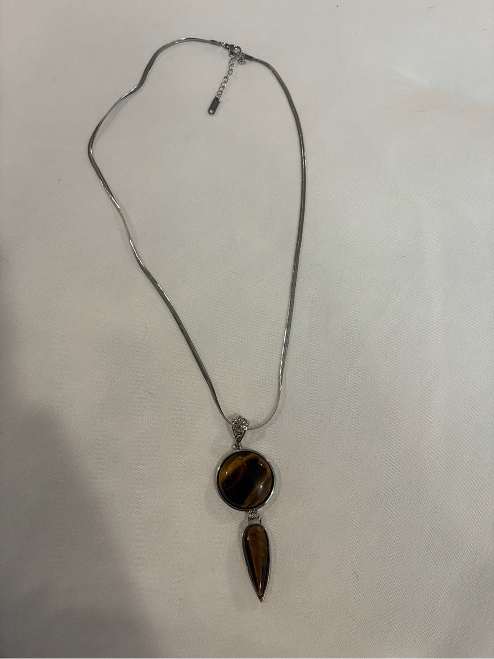 Silver Pendant Necklace with Brown Tiger Eye Stones
